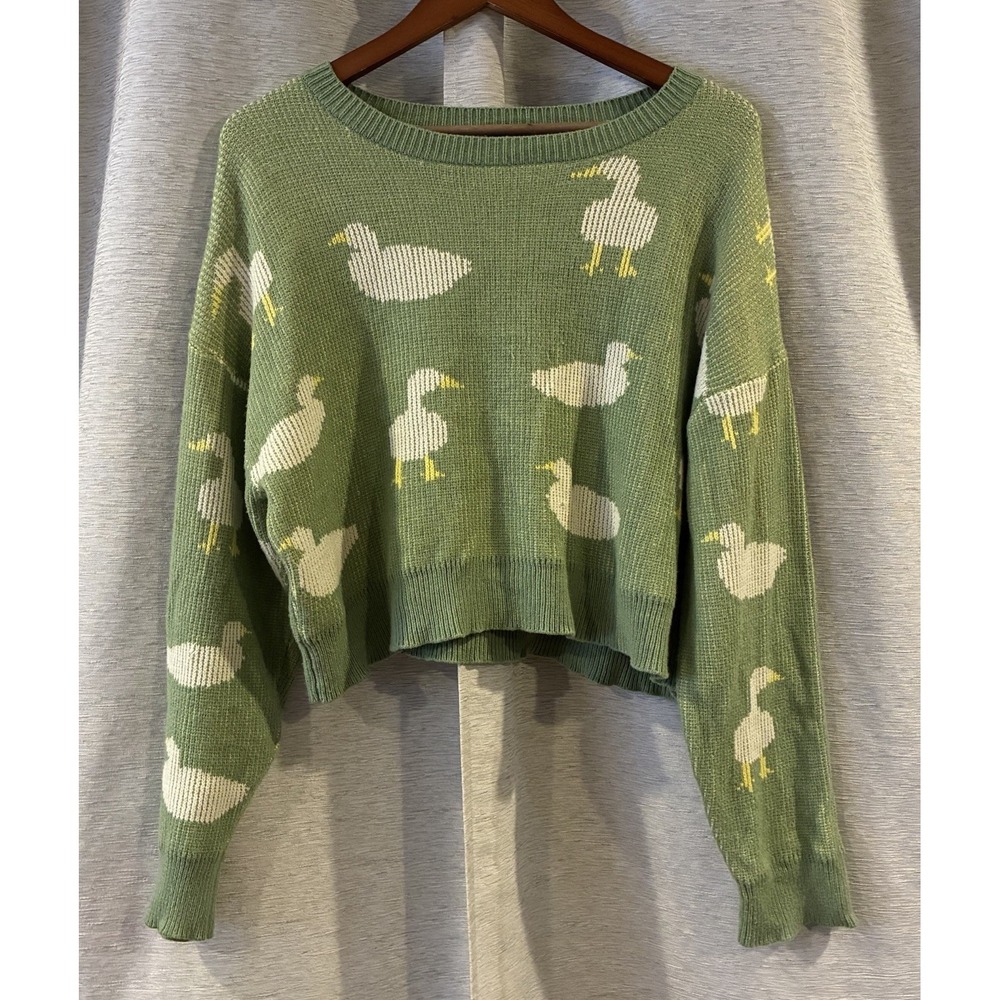 Originality Duck All Over Crew Neck Sweater Green Cropped Knit S0393M835DI Small
